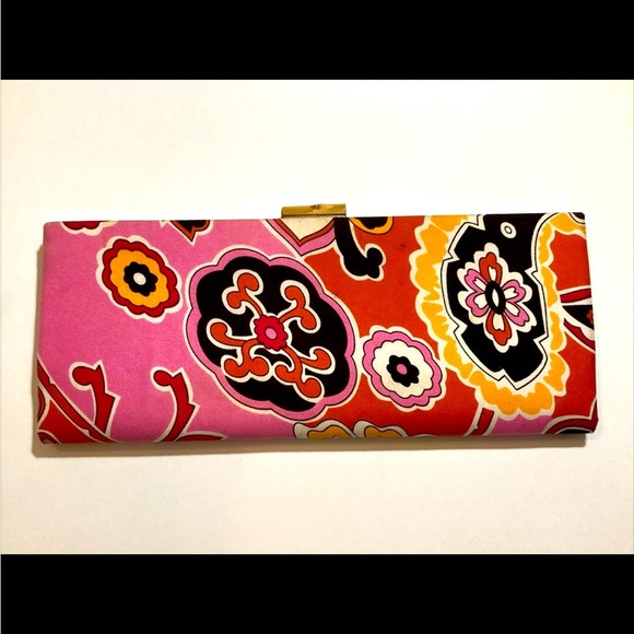 Banana Republic Silk Pink multi paisley Evening Clutch Purse With Bamboo Clasp - Picture 1 of 13